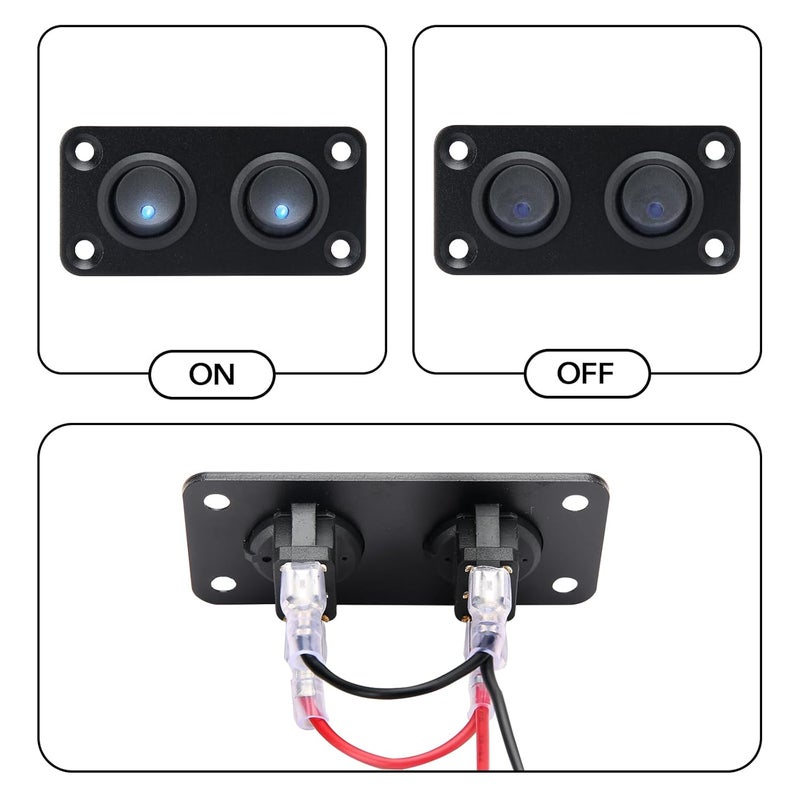 SDAQGE Round Rocker Switch Panel with 3 Pin Toggle Switch 12v 20a Blue Led Switch Panel Aluminum On Off Switch 12v for Car,Truck Marine Boat Rv Vehicle Yachts Etc （2 Way） - Image 5